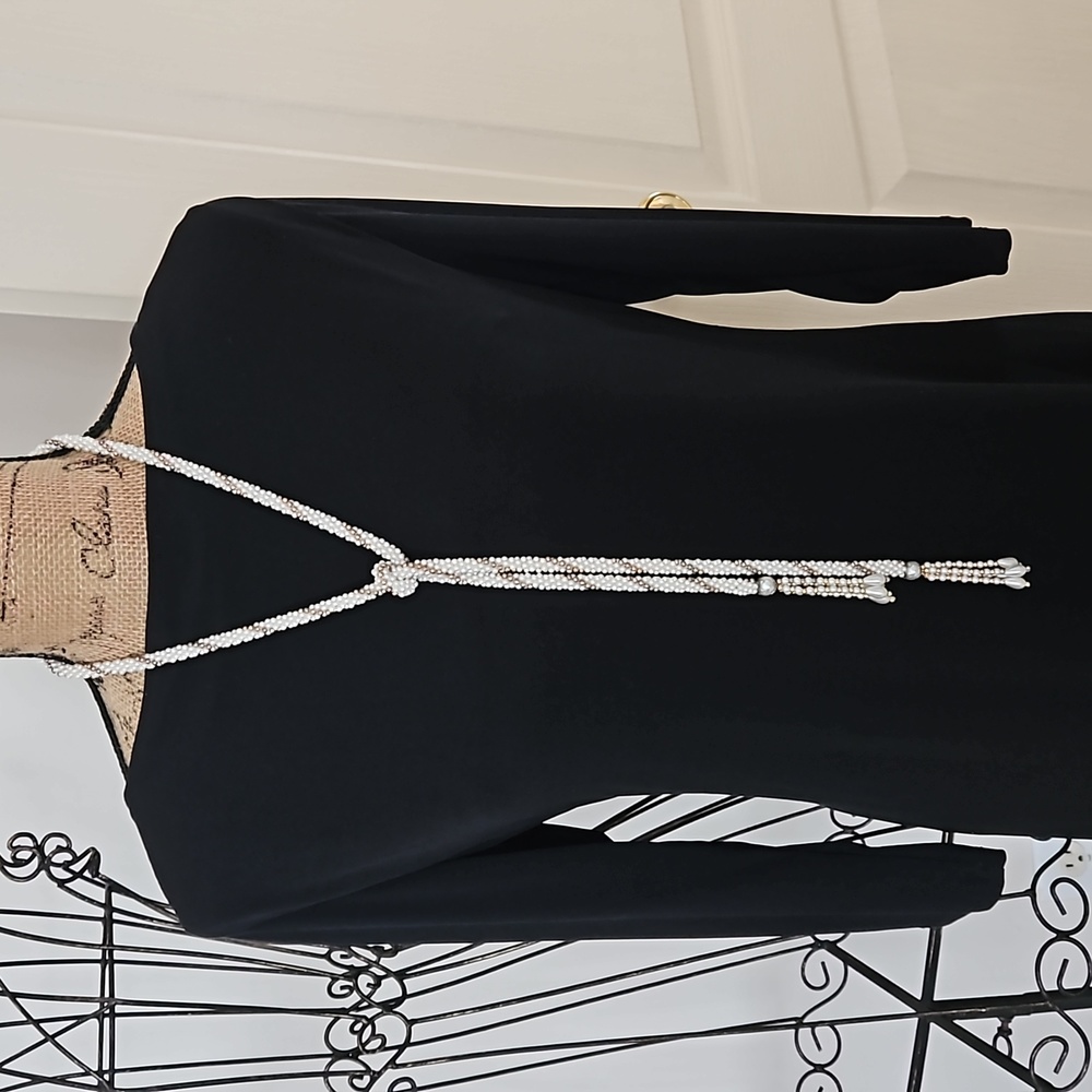Faux Pearl Lariat Rope Cord Open End Necklace.